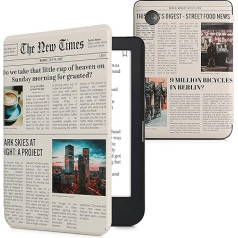 kwmobile Flip Case saderīgs ar Kobo Clara 2E / Tolino Shine 4 Case - E-grāmatu lasītāja futrālis - Newspaper Multicoloured Black Sand