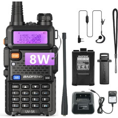 UV-5R 8W Walkie Talkie FM radio ar 128 kanāliem radio sakaru raiduztvērējs ar austiņām