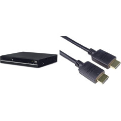 Denver DVH7787 DVD atskaņotājs HDMI, DVD atskaņotājs televizoram, mini DVD atskaņotājs visiem reģioniem bez maksas & PremiumCord 4K ātrgaitas sertificēts HDMI 2.0b kabelis M/M 18Gbps ar Ethernet, melns, 1,5 m