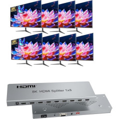 HDMI 2.1 sadalītājs 8K @ 60Hz HDMI sadalītājs 1 ieejas un 8 izejas auto pārslēdzējs Vairāku HDMI pieslēgvietu pārslēdzējs Atbalsta 4K @ 120hz 40Gbps Vairāku HDMI adapteri TV monitoram Atbalsta EDID HDR 3D CEC izeju