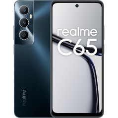 realme c65 viedtālrunis 6 + 128 GB, kamera ar 50 MP AI, 6,67 collu displejs ar atsvaidzināšanas ātrumu 90 Hz, 45 W ātrā uzlāde, 5000 mAh akumulators, NFC atbalsts, zvaigžņoti melns