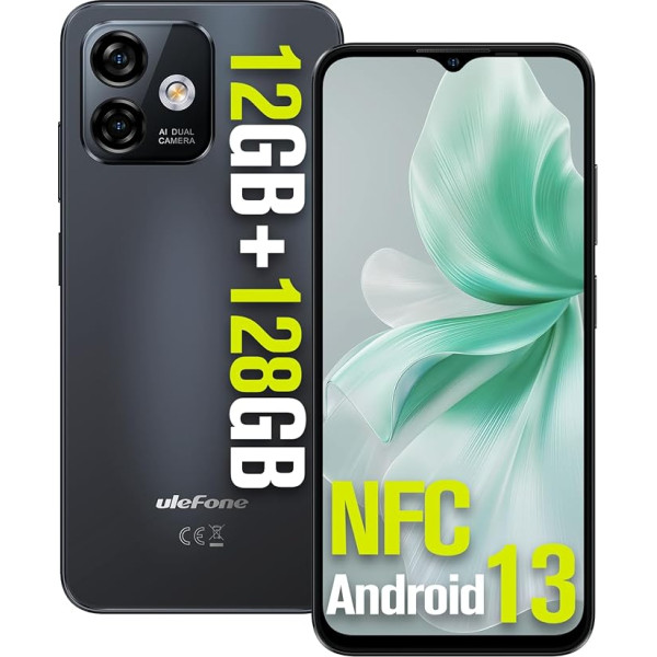 Ulefone Note 16 Pro viedtālrunis bez līguma, 12GB + 128GB ROM mobilais tālrunis ar NFC, Android 13, 6,52 collu HD+ 50 MP kamera, 4400 mAh akumulators, pirkstu nospiedumi un sejas ID GPS OTG 4G Dual SIM mobilais tālrunis