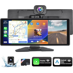 SIXWIN bezvadu Carplay un Android pārnēsājamais auto radio ar Dash Cam un atpakaļgaitas kameru, 10,26 collu HD IPS skārienjūtīgais ekrāns Carplay displejs ar ADAS/Airplay/Siri/GPS/FM/AUX+ 32G TF karte