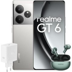 realme viedtālrunis GT6 256 GB 12 GB Fluid Silver EU + Buds Air 6 Forest Green EU + SUPERVOOC 120 W barošanas adapteris White