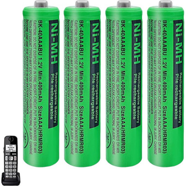 BK-40AAABU 400mAh (1,2 V) NI-MH akumulators Panasonic bezvadu tālruņiem, AAA uzlādējams akumulators žigaseta tālruņiem - 4 iepakojumi