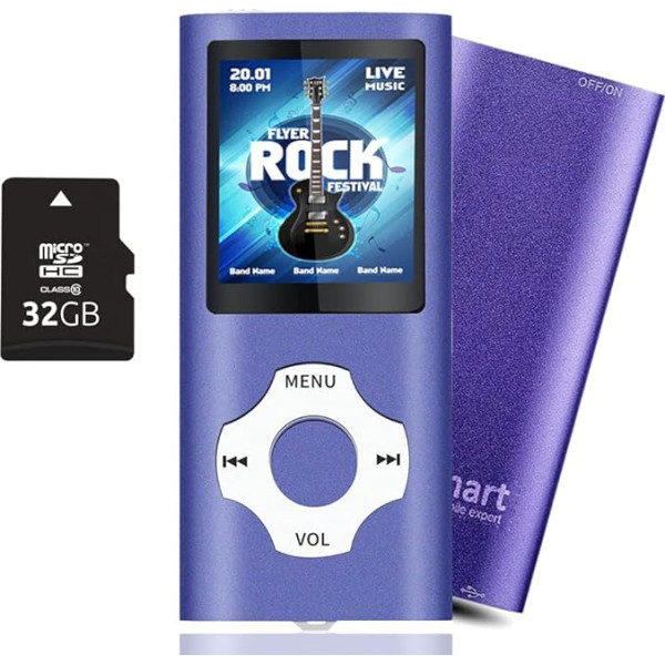 Tabmart MP3 MP4 mūzikas atskaņotājs ar 16GB MicroSD atmiņas kartes atbalstu Audio atskaņotājs Multivides atskaņotājs FM radio E-grāmata iebūvēts skaļrunis Ilgs akumulatora darbības laiks 1,81 collu krāsu displejs Mūzikas atskaņotājs (viol