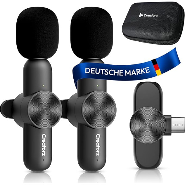 Creatorz® Bezvadu Lavalier mikrofons USB C viedtālrunim - Plug & Play mobilā tālruņa mikrofons trokšņu samazināšanai - mikrofons YouTube, TikTok, Vlog, video 【Vācijas zīmols】