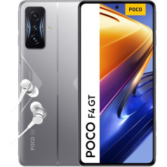 Poco F4 GT 5G viedtālrunis + austiņas, 12 + 256 GB mobilais tālrunis bez līguma, 6,67 collu 120 Hz E4 AMOLED displejs, 64 MP trīskāršā kamera, 4700 mAh, 120 W HyperCharge, sudraba Alexa Hands-Free