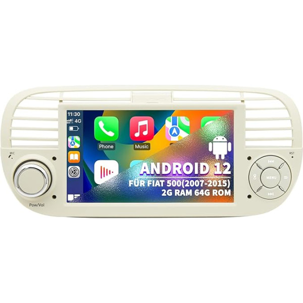 Automašīnas radio Fiat 500 2007 2008 2009 2009 2010 2011 2011 2012 2013 2014 2015, Android 12 sistēma 2G + 64G ar GPS navigāciju CarPlay Android Car, 7 collu IPS skārienjūtīgais ekrāns WLAN Bluetooth FM stūres vadības stūre