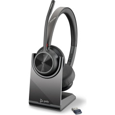 Poly Voyager 4320 UC Cordless Headset + uzlādes stacija (Plantronics) - Stereo austiņas, troksni slāpējošs mikrofons, ilgs akumulatora darbības laiks, Bluetooth savienojums ar PC/Mac/Mobilajiem tālruņiem, komandas