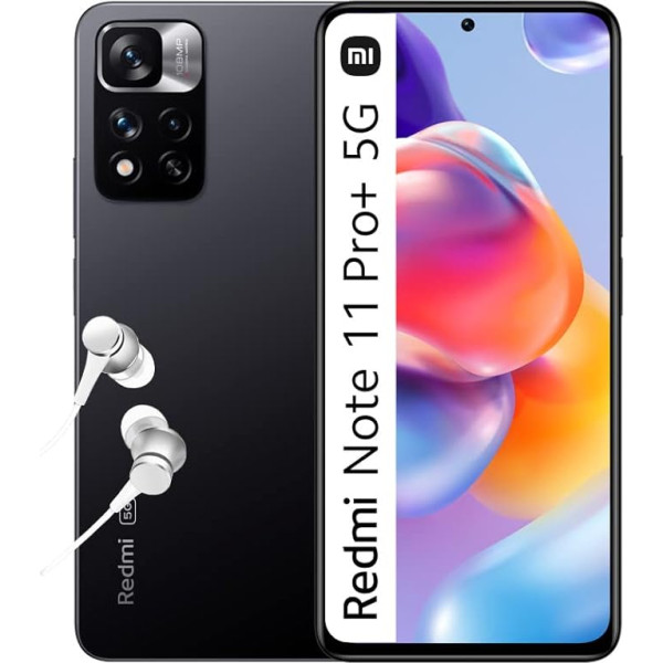 Xiaomi Redmi Note 11 Pro + 5G, viedtālrunis + austiņas, 6 + 128 GB mobilais tālrunis bez līguma, 6,67 collu 120 Hz FHD + AMOLED displejs, 120 W HyperCharge, 108 MP kamera, grafīta pelēks (vācu)