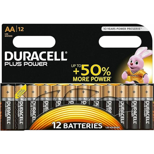 Duracell Plus AA sārmu baterijas LR6, 12 gab. iepakojumā