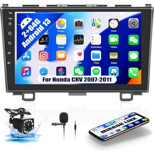 OiLiehu 2G + 64G Android 13 Double DIN radio Honda CRV 2007-2011 Automobiļu radio ar ekrānu 9 collu autoradio atbalsts Mirror Link/EQ/Bluetooth/SWC/FM RDS/WiFi/GPS/Rear View Camera