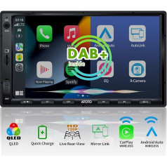 ATOTOEXCEL Automobiļu radio 2 Din ar DAB+ uztveršanu, bezvadu Carplay un Android Car, 7 collu QLED ekrāns ar Bluetooth, Quick Charge, Mirrorlink, HD LRV, AM/FM/AUX