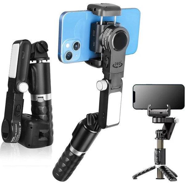 STRBDYI Viedtālruņa stabilizators, Gimbal mobilā tālruņa stabilizators, selfiju stabilizators ar Bluetooth tālvadības pulti video ierakstiem, YouTube, video tiešraidei, saderīgs ar iPhone/Android (melns)