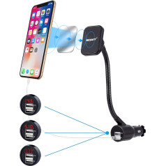 SOAIY 3-in-1 Universal Magnetische KFZ Auto Halterung Magnet Handyhalter mit Ladegerät Dual USB Zigarettenanzünder Netzteil Ladefunktion inkl. Led-Autobatterieanzeige 3.1A 12/24V für Smarthpones