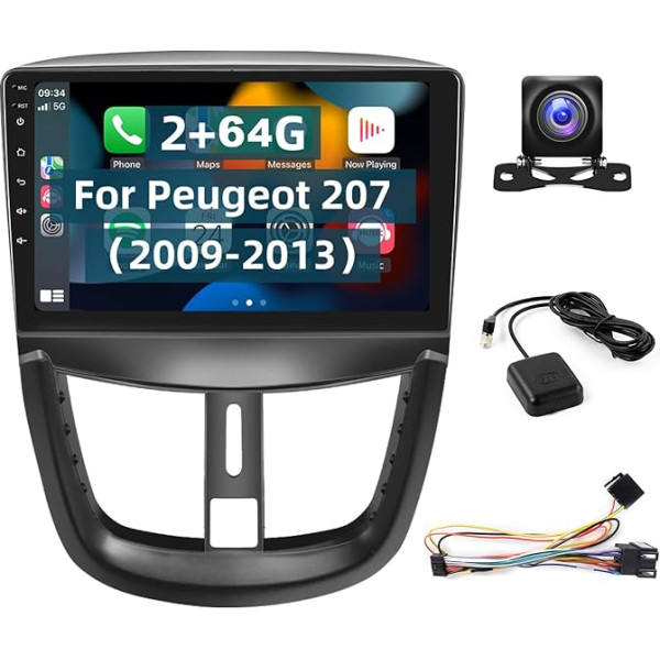 Hodozzy Carplay Android auto radio Peugeot 207 2006-2015 Auto radio Bluetooth 2 DIN ar 9 collu skārienjūtīgo ekrānu GPS/WiFi/FM/RDS/HiFi/USB+AHD aizmugures skata kamera