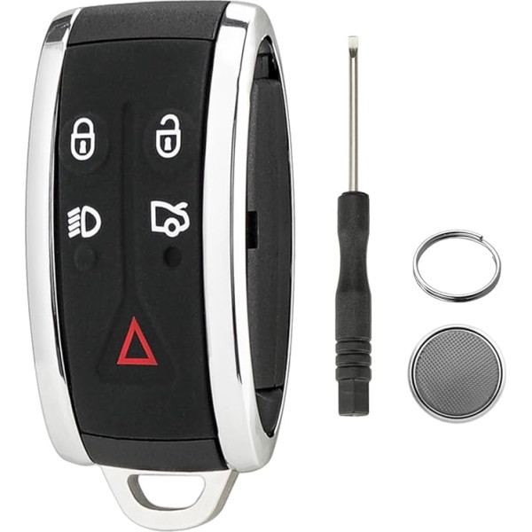 Automobiļu tālvadības pults atslēgu futrālis ar 5 pogām Jaguar XF XK XKR 2007 2008 2009 2009 2010 2012 X Smart Key Case ar skrūvgriezi un atslēgas gredzenu CR2032 bateriju