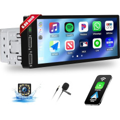 Autoradio 1 Din bezvadu Apple Carplay ar Android Bluetooth, 6,8 collu viena Din skārienjūtīgā ekrāna autoradio ar Mirror Link AUX/USB/FM Radio EQ SWC aizmugures skata kamera + tālvadības pults + mikrofons