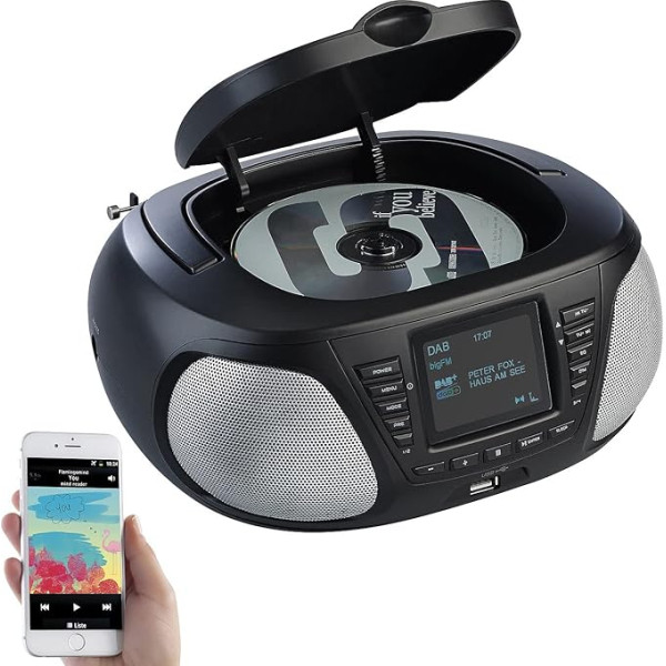 VR-Radio CD atskaņotājs: (Radio CD, Pārnēsājamais CD atskaņotājs, Stereo sistēma): Radio Boombox ar DAB+/FM, Bluetooth, CD, AUX, 10 Watt (Radio CD, Pārnēsājamais CD atskaņotājs, Stereo sistēma)