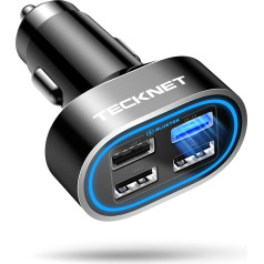 TeckNet® POWER Dash D2 48 W/9,6 A 4 auto lādētājs 4 portu USB lādētājs ar BLUETEK™ tehnoloģiju Apple iPhone 6/6 Plus/iPad Air Mini 2 3, Galaxy S4/S6 Edge un citiem ierīcēm