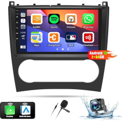 OiLiehu 2+64G Android 13 CarPlay Android Auto Radio 2DIN Mercedes-Benz C/GLK klasei 2005-2009 Auto Radio ar ekrānu 9 collas ar navigāciju Bluetooth GPS FM RDS WiFi SWC EQ HiFi + atpakaļgaitas kamera