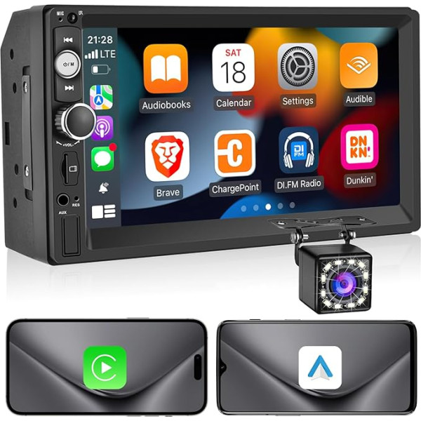 NHOPEEW 2 DIN auto radio ar bezvadu Carplay un Android Car - 7 collu Double DIN radio ar spoguļa saiti FM vadība no stūres rata - TF/USB/AUX ievade, auto multimediju atskaņotājs + atpakaļgaitas kamera