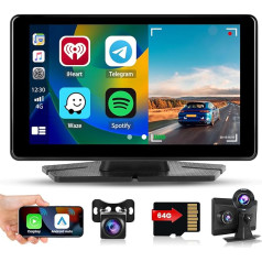 Bezvadu Apple Carplay Android automašīnai, Hikity portatīvais 7 collu autoradio ar 2,5K Dashcam un AHD aizmugures skata kameru, 64 GB TF karte, atbalsta Siri/Bluetooth/GPS/GOO-gle/FM/AUX