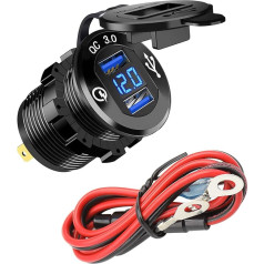 12-24V Dual QC 3.0 USB prievado greitasis automobilinis įkroviklis Twin USB lizdas LED įtampos ekranas su kabeliu, skirtas automobiliams, nameliams ant ratų, valtims