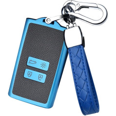 HIBEYO Smart Car Key Case Fits Renault Key Case Protective Cover for Renault Koleos Kadjar Captur Zoe Scenic Laguna Megane TPU Leather Texture Remote Control Key Ring Accessories - Blue