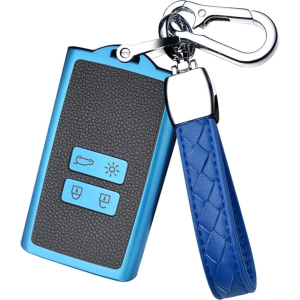 HIBEYO Smart Car Key Case Fits Renault Key Case Protective Cover for Renault Koleos Kadjar Captur Zoe Scenic Laguna Megane TPU Leather Texture Remote Control Key Ring Accessories - Blue