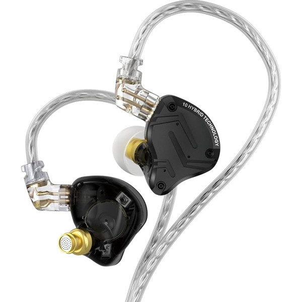 KZ ZS10 Pro X in Ear Monitor, modernizētas 4BA 1DD KZ austiņas ar vairākiem draiveriem IEM austiņās ar noņemamu sudraba aizkavi un 2 adatu sakausējumu audiofīļiem (tumšas, bez mikrofona)