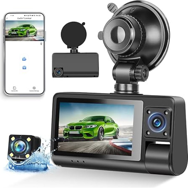 Automašīnas priekšējā un aizmugurējā Dash Cam 1600P + 1080P FHD IPS 3 collu Dash Cam ar Dash Cam 1080P skata leņķis 150° G-sensors WDR stāvvietas režīms 24 stundu cilpas ierakstīšana