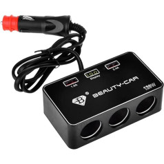 O14C Auto cigarešu aizdedzinātāja sadalītājs, 3-virzienu ligzda + 2 USB pieslēgvietas, 120 W, 12 V/24 V auto lādētājs viedtālrunim, planšetdatoram, GPS, satelītnavigācijas ierīcēm