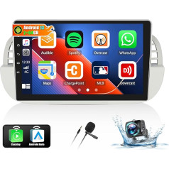 OiLiehu 2+64G Android 13 2DIN auto radio Fiat 500 2007-2015 ar bezvadu CarPlay Android automašīnai, 9 collu ekrāns ar navigāciju Bluetooth GPS Mirror Link FM RDS WiFi SWC EQ HiFi + atpakaļgaitas kamera