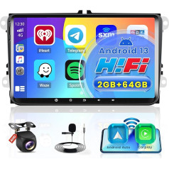 2GB + 64GB Android 13 Bezvadu CarPlay auto radio ar satelītnavigāciju VW Golf 5 6 Passat Polo Skoda Tiguan Seat 9 collu ekrāns Android auto radio WiFi BT USB HiFi FM RDS SWC Canbus atpakaļgaitas kamera