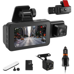 Niukuyu priekšējā un aizmugurējā iekšējās drošības kamera ar 64G SD karti, Dash Cam WiFi/APP vadība ar 3 objektīviem, 1080P auto DVR kamera ar cilpas ierakstīšanu, nakts redzamību, 170° platleņķa, 24 stundu autostāvvietas režīms, WDR