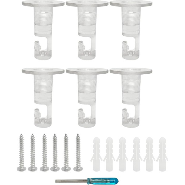 smartect Divdaļīgi sienas un griestu tapas tekstilmateriālu kabeļu piekāršanai [6 gab., caurspīdīgas] montāža pie griestiem ar skrūvēm un dībeļiem, pērtiķa šūpoles, virsmā montējams kabeļu turētājs jūsu DIY projektam.