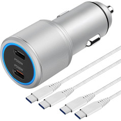 Automašīnas lādētājs Dual USB C 30W+20W ar kabeli Samsung Galaxy S23/S23 Plus/S23 Ultra/S22 S21 S20 FE 5G, A54 A34 A53 A23 A33A52S, Xiaomi Redmi Note 10 11 Pro+, Ātrs cigarešu aizdedzinātāja adapteris