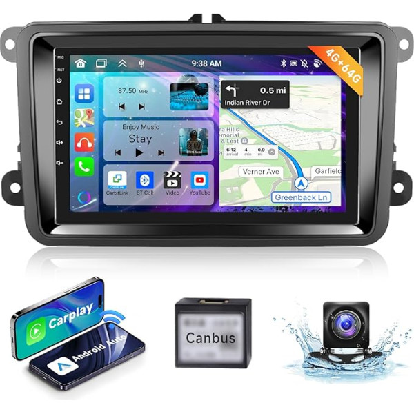 4G + 64G Bluetooth auto radio VW/Seat/Skoda Golf Tiguan Polo Passat Carplay Android auto bezvadu, podofo 8-core Android radio 2 DIN ar 7 collu ekrānu GPS navigācija HIFI/RDS/FM DSP AHD atpakaļgaita