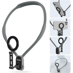 TELESIN° Max Extended Magnetic Neck Mount for Mobile Phones, POV/Vlog Neck Phone Holder, Anti-Shock Chest Strap Selfie Holder, Hands-Free Mobile Phone Neck Brace Holder for iPhone Android Phone Grey