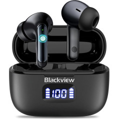 Blackview AirBuds 8 Bluetooth austiņas, bezvadu Bluetooth 5.3, LED displejs, dubultās trokšņu slāpēšanas austiņas ausīs, skārienu sensori austiņās, IPX7/400mAh/USB Type-C