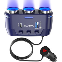 YANTU Dual USB auto lādētāja adapteris Cigarešu aizdedzinātāja sadalītājs 12V/24V 120W 3.1A ar strāvas un sprieguma mērītāju LED displejs