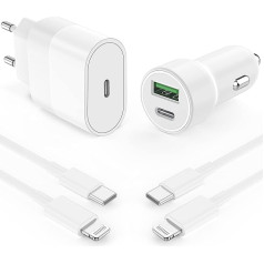 Auto lādētājs USB C ātrais lādētājs iPhone 38W PD&QC 3.0 lādētājs ar 20W ātro lādētāju iPhone adapterim 2x C tipa kabelis iPhone 14/13/12/11/XR/8, paliktnis