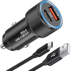 KP TECHNOLOGY Auto lādētājs USB C 18W PD QC 3.0 Fast Car Adapter Cigarešu aizdedzinātāja auto lādētājs, saderīgs ar Samsung Galaxy A22 5G