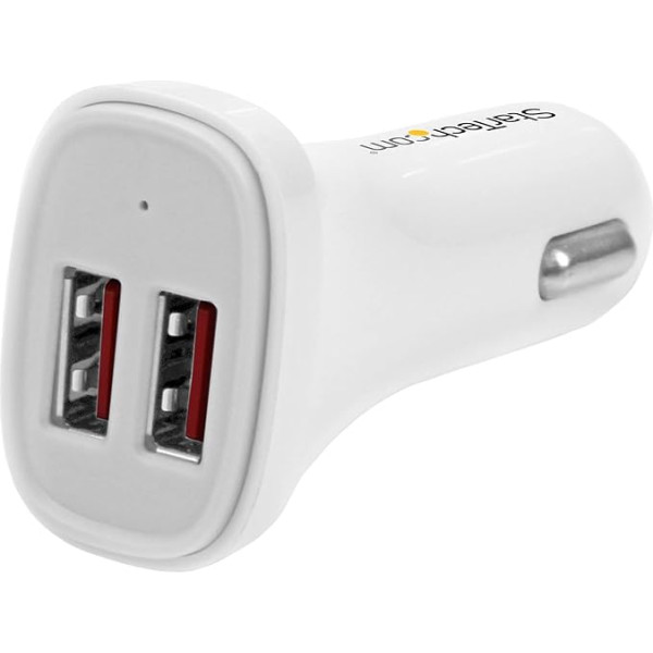 StarTech.com Divu portu USB auto lādētājs - 24 W/4,8 - Balts - 2 portu USB auto lādētājs