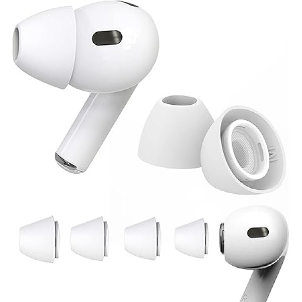 Airpods Pro 2 un AirPods Pro austiņu uzgaļi ar trokšņu samazināšanas atveri, 4 pāri silikona uzgaļu Airpods Pro ar pārnēsājamu uzglabāšanas kārbu un uzlādes futrālīti (XS/S/M/L)