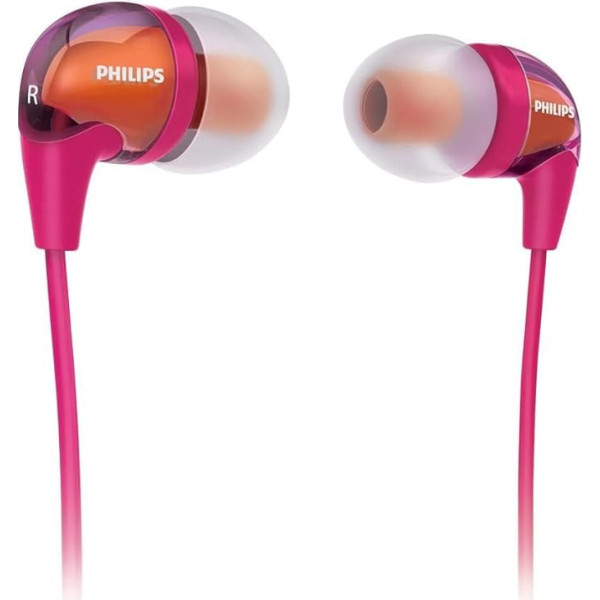 Philips SHE3683 InEar-Kopfhörer mit austauschbaren Kappen, caurspīdīgs apvalks, rozā krāsā