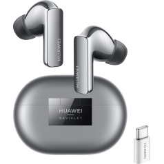 HUAWEI FreeBuds Pro 2 Bluetooth austiņas, augstas izšķirtspējas audio, divi skaļruņi, aktīva trokšņu samazināšana 47 dB, adaptīvais ekvalaizers, savienojums 2 ierīcēm, IP54, sudraba krāsā, ar AP52 adapteri