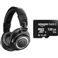 Audio-Technica M50xBT2 bezvadu austiņas Black & Amazon Basics - 128 GB MicroSDXC atmiņas karte ar SD adapteri A2 U3 100MB/s maksimālais lasīšanas ātrums - melna